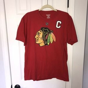 Chicago Blackhawk JONATHAN TOEWS Jersey T-Shirt L Reebok #19
